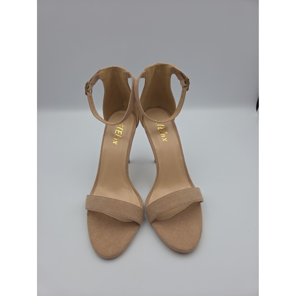 EIElax Women's Beige Faux Suede Strappy Open Toe Ankle Strap Heels 6.5 - Picture 2 of 5